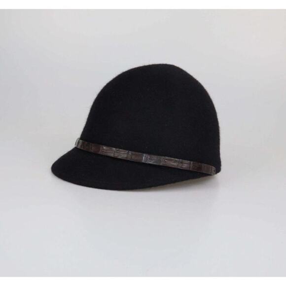 Loro Piana Black/Brown Alligator Trim Riding Cap Hat Cashmere Felt Cash Felt Med main image 7